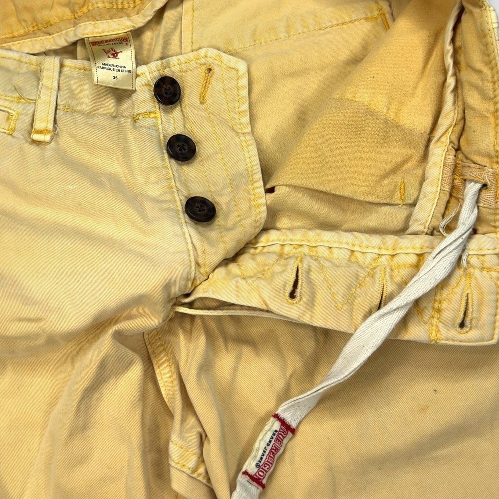 Y2K True Religion Chino Shorts Mens Size 36 Denim Jean Jorts Yellow - Picture 6 of 9